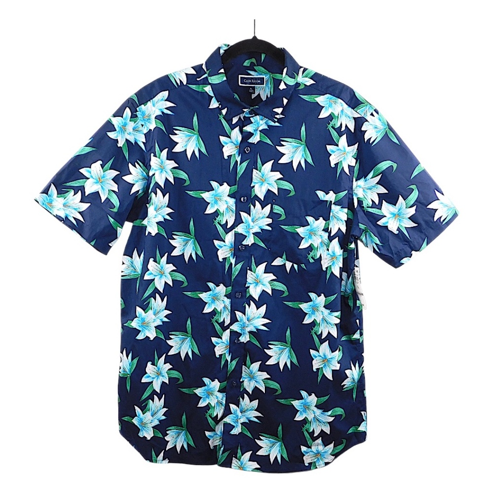 Club Room Men’s Hawaiian Floral Button-Down Shirt‎ Navy Blue Size XL